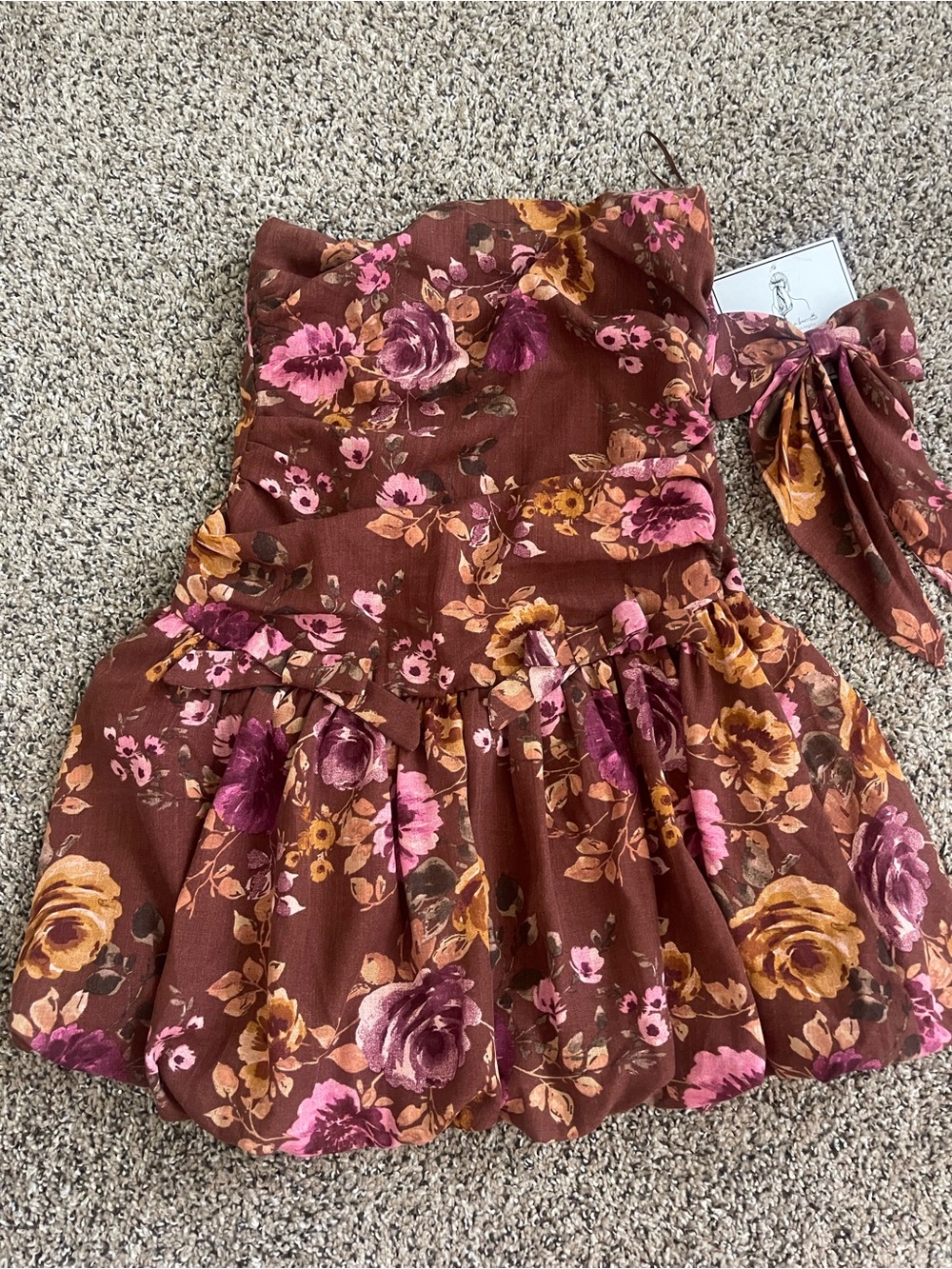 Fall floral Mini Dress with Matching Bow